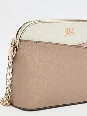 AK Anne Klein Tricolor Pebbled Crossbody Bag in Taupe, Cream & Pink